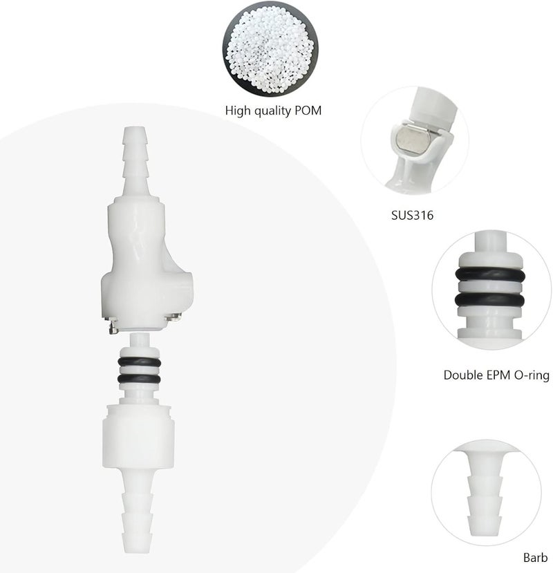 BBTUS 2Pcs 1/8" 3/16" 1/4" 1/8" 90 Degree Elbow Plastic Tube in-line Hose Quick Connector Disconnect Barb insert Fittings Shut-Off Valved in Quick Release Coupling (2 Male+ 2 Female) (1/8") - Image 3